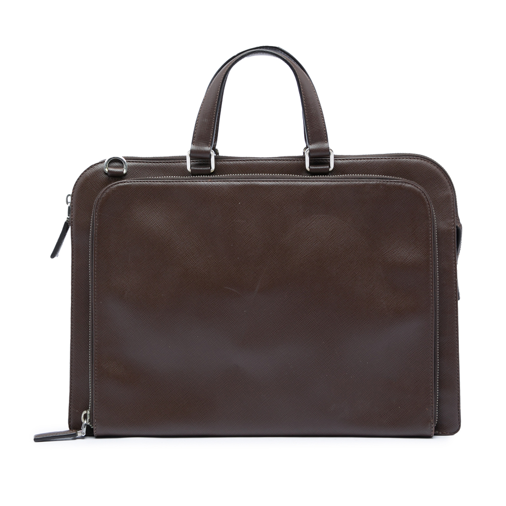 Pre-Loved Prada Saffiano Cuir Travel Front Zip Pocket Briefcase